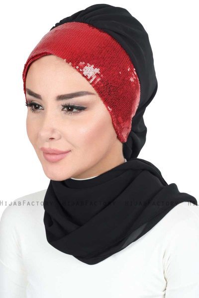 Olga - Hijab Práctico Negro & Rojo