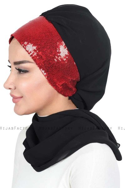 Olga - Hijab Práctico Negro & Rojo