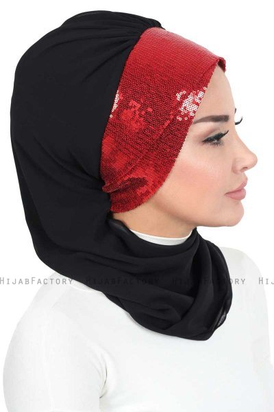 Olga - Hijab Práctico Negro & Rojo