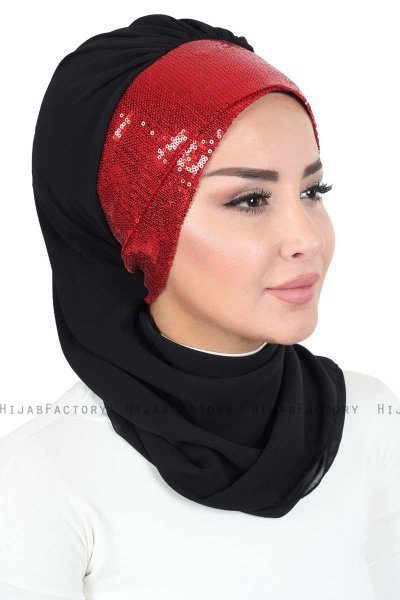 Olga - Hijab Práctico Negro & Rojo