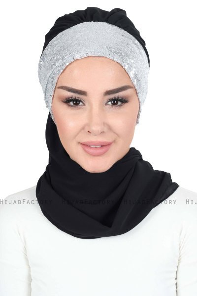 Olga - Hijab Práctico Negro & Plata