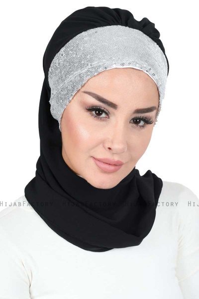Olga - Hijab Práctico Negro & Plata