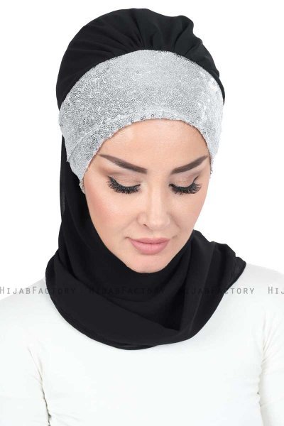 Olga - Hijab Práctico Negro & Plata
