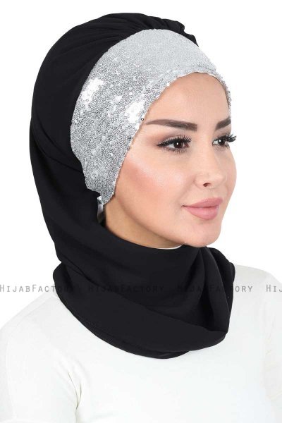 Olga - Hijab Práctico Negro & Plata