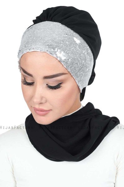 Olga - Hijab Práctico Negro & Plata