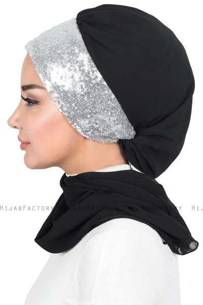 Olga - Hijab Práctico Negro & Plata