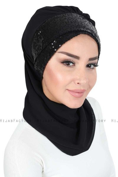 Olga - Hijab Práctico Negro & Negro