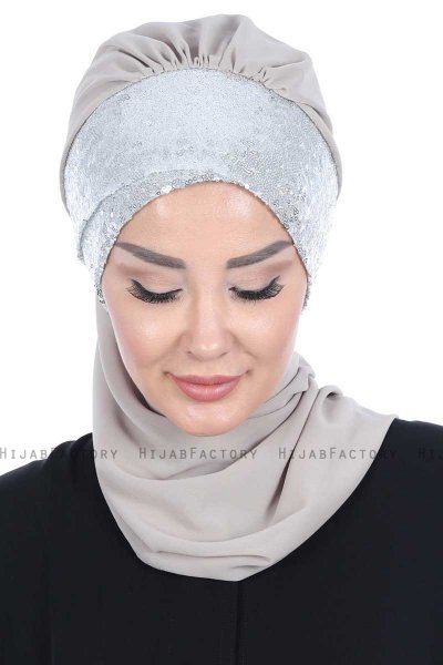 Olga - Hijab Práctico Taupe & Plata