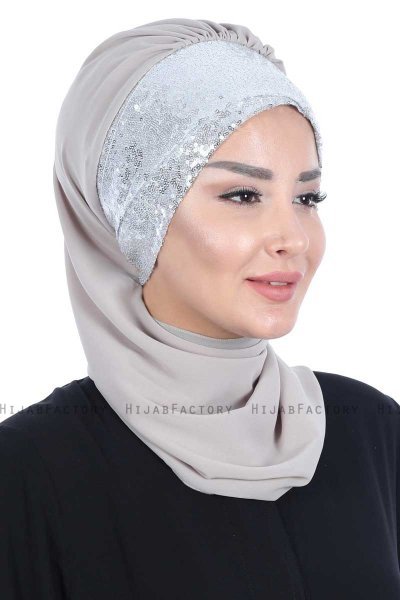 Olga - Hijab Práctico Taupe & Plata