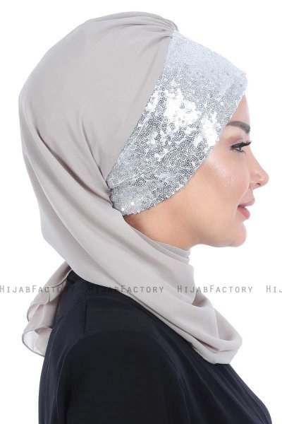 Olga - Hijab Práctico Taupe & Plata