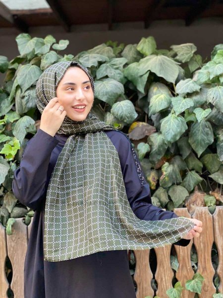 Qiana - Hijab Estampado De Algodón Verde Oscuro