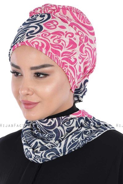 Regina - Turbante Instant Chiffon Azul Marino & Fucsia