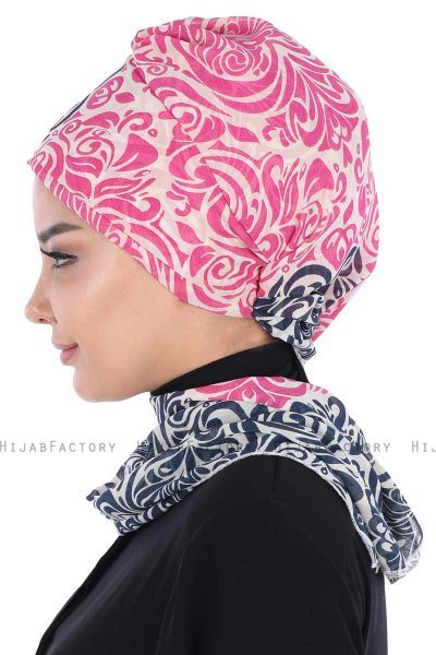 Regina - Turbante Instant Chiffon Azul Marino & Fucsia