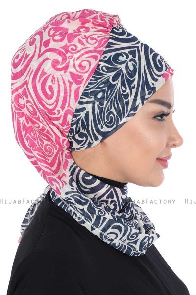 Regina - Turbante Instant Chiffon Azul Marino & Fucsia