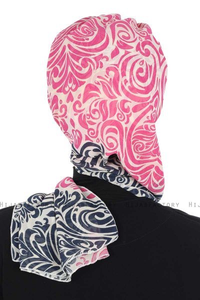 Regina - Turbante Instant Chiffon Azul Marino & Fucsia