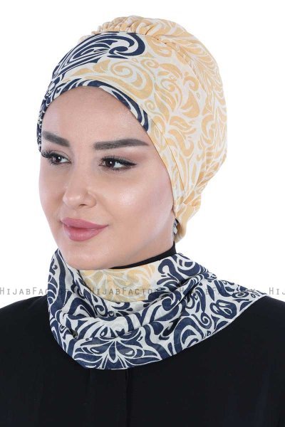 Regina - Turbante Instant Chiffon Azul Marino & Amarillo