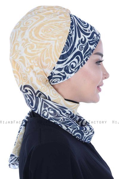 Regina - Turbante Instant Chiffon Azul Marino & Amarillo