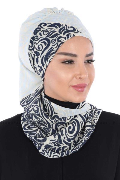 Regina - Turbante Instant Chiffon Azul Marino & Azul Claro