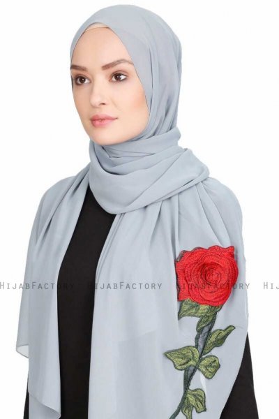 Sevda Grå Blommig Chiffon Hijab Sehr-i Sal 400107b