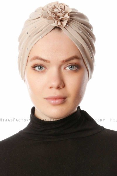 Shereen - Turbante Crepe Chiffon Beige - Sehr-i Sal