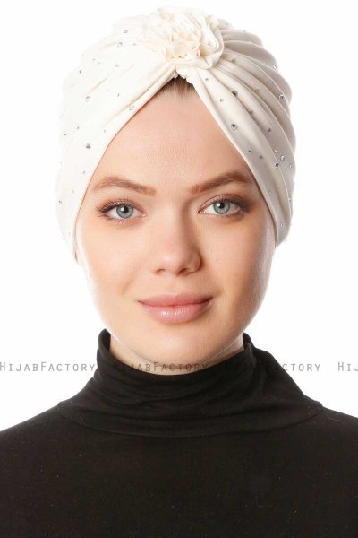 Shereen - Turbante Crepe Chiffon Crema - Sehr-i Sal