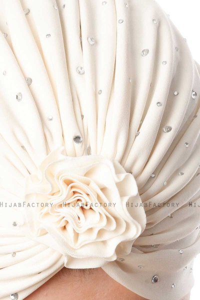 Shereen - Turbante Crepe Chiffon Crema - Sehr-i Sal