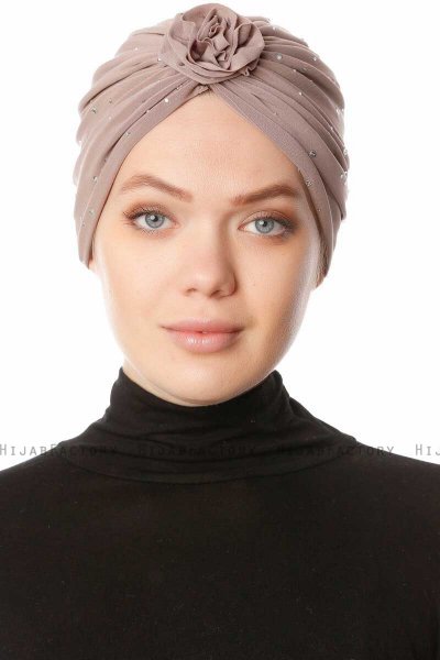 Shereen - Turbante Crepe Chiffon Taupe Claro - Sehr-i Sal