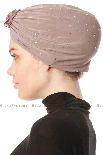 Shereen - Turbante Crepe Chiffon Taupe Claro - Sehr-i Sal