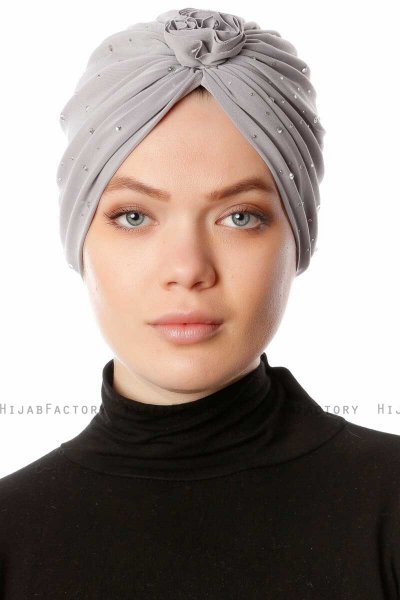 Shereen - Turbante Crepe Chiffon Gris Claro - Sehr-i Sal