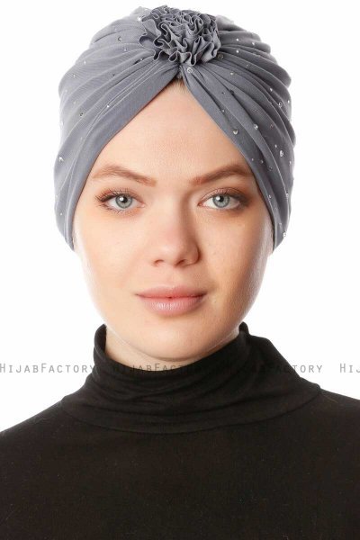 Shereen - Turbante Crepe Chiffon Gris Oscuro - Sehr-i Sal