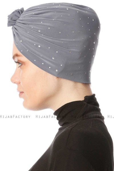 Shereen - Turbante Crepe Chiffon Gris Oscuro - Sehr-i Sal