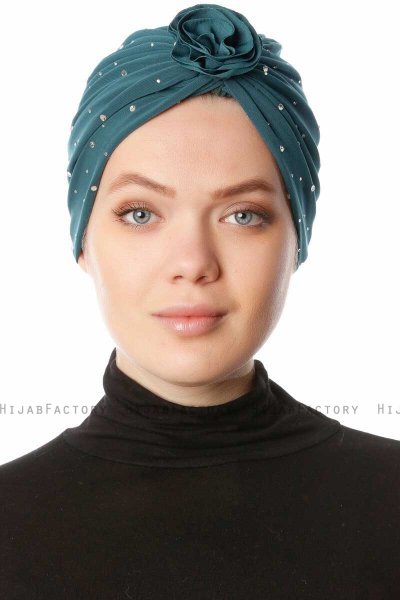 Shereen - Turbante Crepe Chiffon Verde Oscuro - Sehr-i Sal