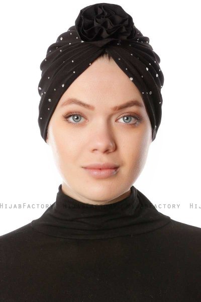Shereen - Turbante Crepe Chiffon Negro - Sehr-i Sal
