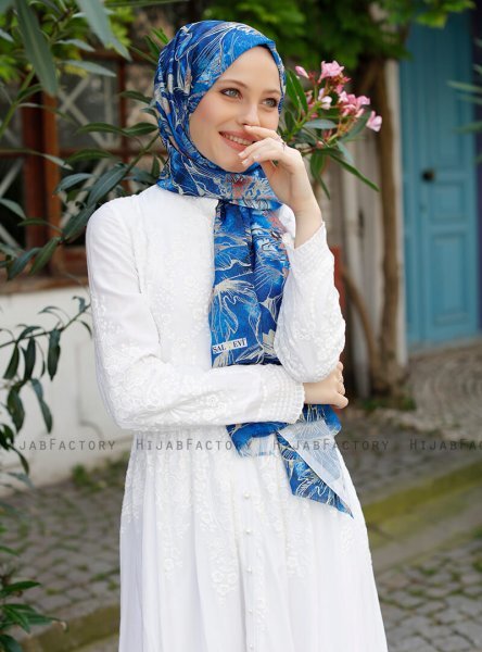 Yumna - Hijab Estampado Azul Marino