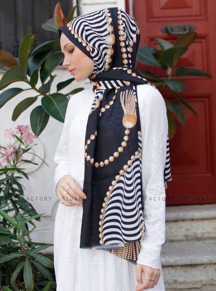 Yumna - Hijab Estampado Azul Marino Oscuro