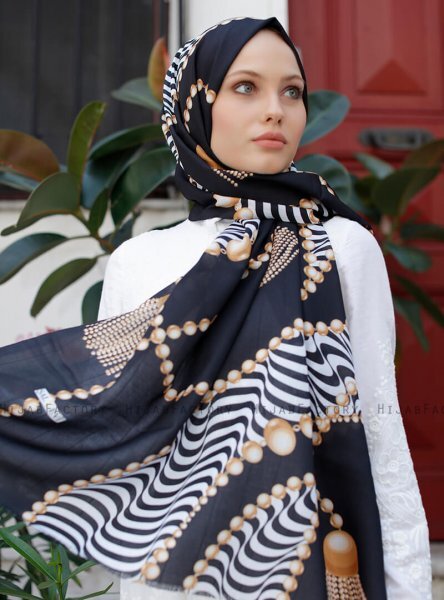 Yumna - Hijab Estampado Azul Marino Oscuro