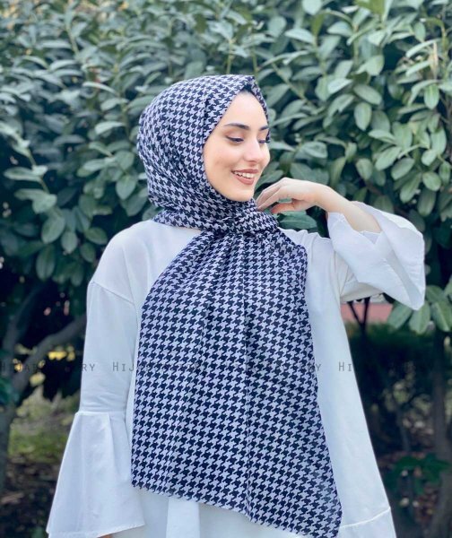 Soheila - Hijab De Algodón Estampado Negro & Gris