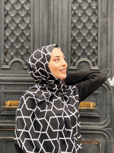 Sora - Hijab Estampado De Algodón Negro - Mirach