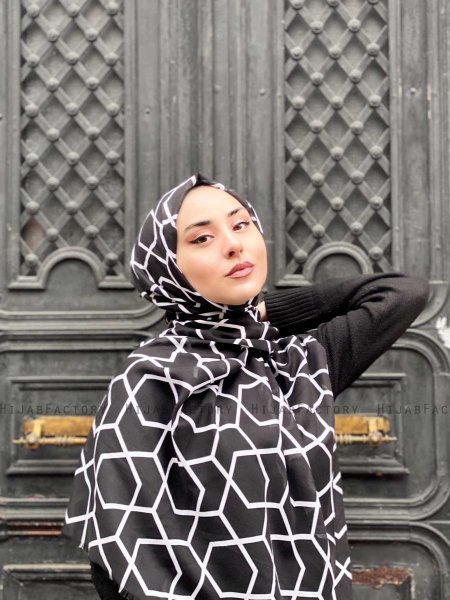 Sora - Hijab Estampado De Algodón Negro - Mirach