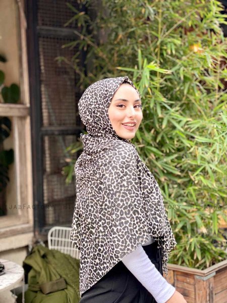 Suha - Hijab De Algodón Estampado De Leopardo Caqui