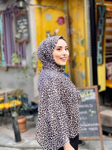 Suha - Hijab De Algodón Estampado De Leopardo Taupe