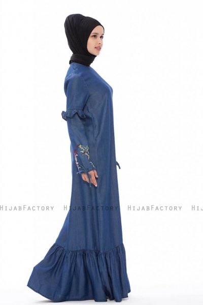 Tahiya Denim Modest Klänning Med Blommor Neways 280394b