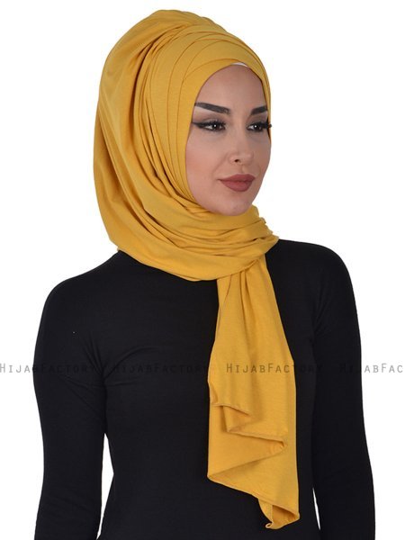 Tamara - Hijab De Algodón Práctico Mostaza