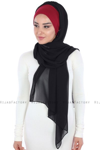 Vera - Hijab Chiffon Práctico Burdeos & Negro