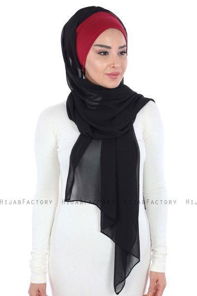 Vera - Hijab Chiffon Práctico Burdeos & Negro