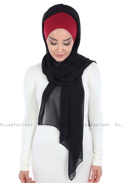 Vera - Hijab Chiffon Práctico Burdeos & Negro