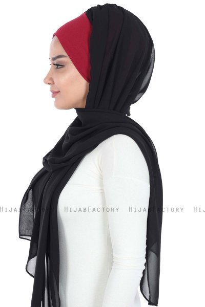 Vera - Hijab Chiffon Práctico Burdeos & Negro
