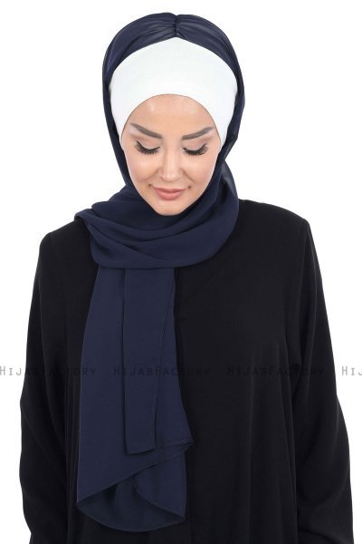 Vera - Hijab Chiffon Práctico Crema & Azul Marino