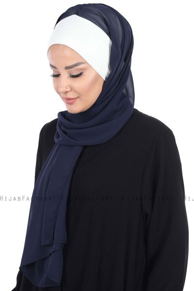 Vera - Hijab Chiffon Práctico Crema & Azul Marino