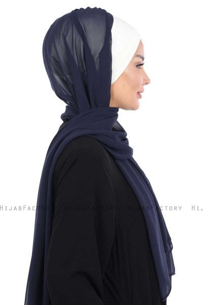 Vera - Hijab Chiffon Práctico Crema & Azul Marino